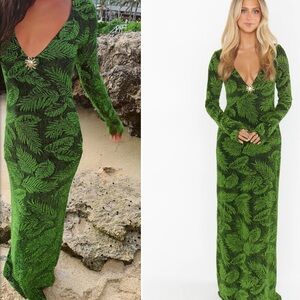 Show Me Your MuMu Green Leaf Print Maxi Dress